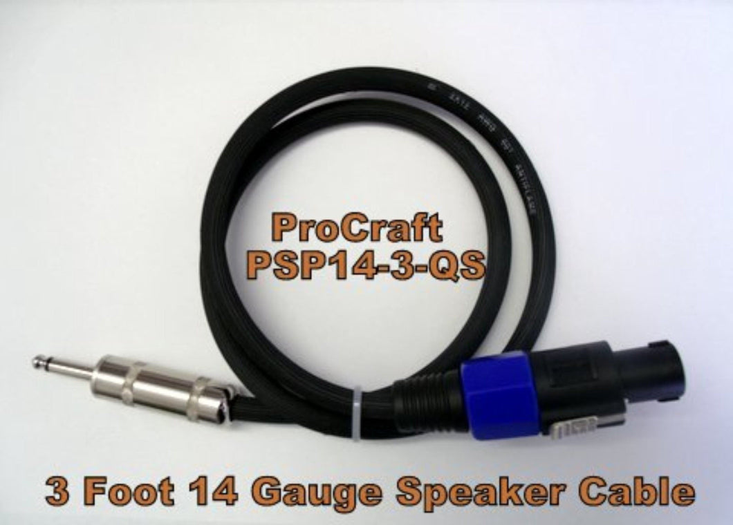 ProCraft (PSP14-3-QS) 3 Foot 14 Gauge Speaker Cable  Speakon to 1/4