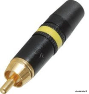 Neutrik Rean NYS373-4 RCA Male Phono Plug Black W/ Gold Contacts - Yellow Ring
