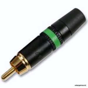 Neutrik Rean NYS373-5 RCA Male Plug w/Gold Contacts - Black Shell w/Green Ring