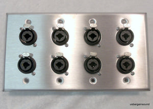 Stainless Steel Wall Plate with Eight Neutrik NCJ6FI-S Combo XLR/1/4" Connectors