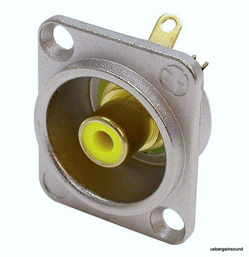Neutrik NF2D-4 Phono RCA Socket - Nickel Panel D-shape w/Colored Washer - Yellow