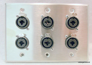 Stainless Steel Wall Plate with Six Neutrik NCJ6FI-S Combo XLR/1/4" Connectors
