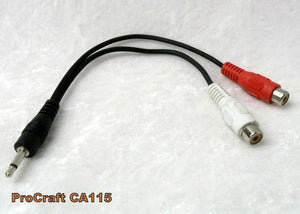 (One) 6" Procraft Y-Cable 1/8" (3.5mm) Male to Dual RCA Females (CA115)