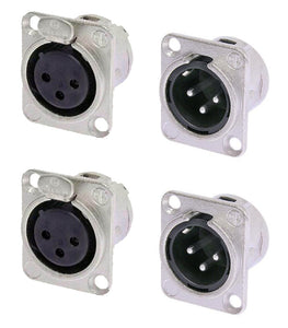2 Pair Neutrik NC3FD-L-1 & NC3MD-L-1 3 Pin Female/Male XLR Panel Mic Connectors