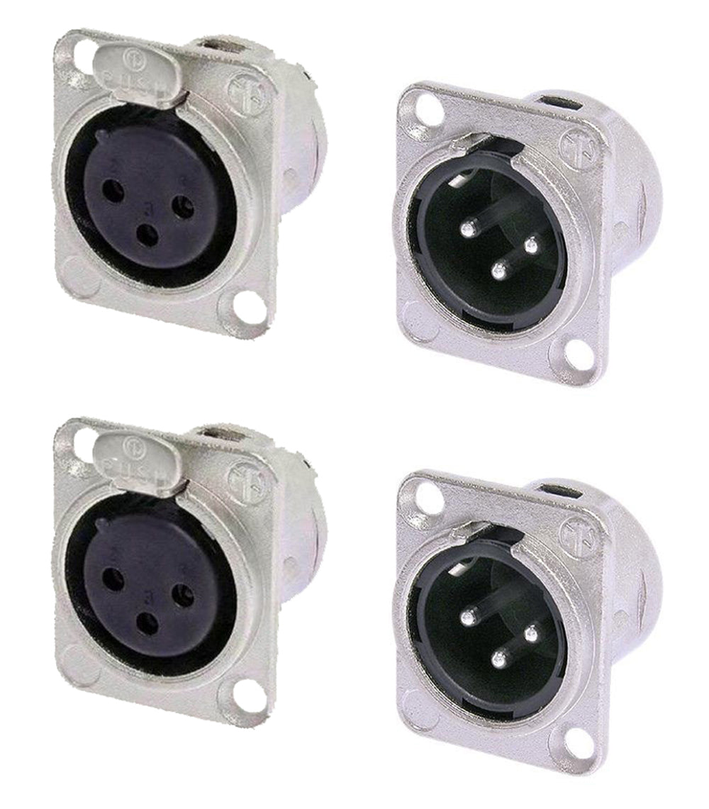 2 Pair Neutrik NC3FD-L-1 & NC3MD-L-1 3 Pin Female/Male XLR Panel Mic Connectors