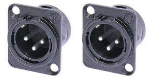 2 Neutrik NC3MD-L-BAG-1  Male 3 Pin XLR Chassis Panel-Black Case Silver Contacts