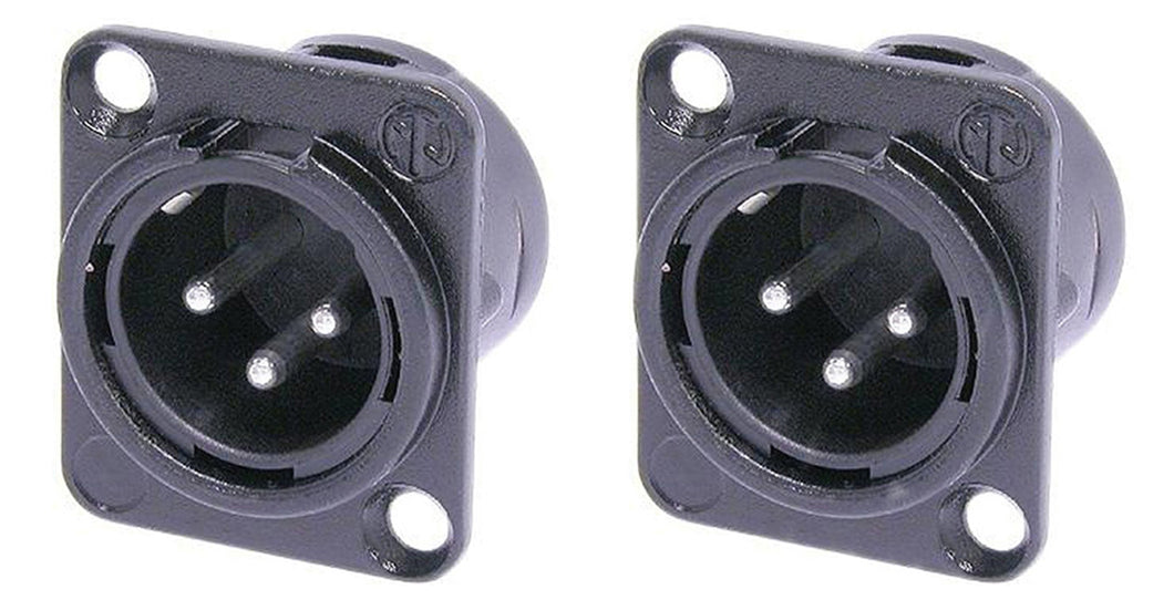 2 Neutrik NC3MD-L-BAG-1  Male 3 Pin XLR Chassis Panel-Black Case Silver Contacts