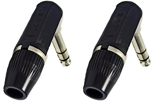 2 Neutrik Rean NYS208 1/4 6.35 mm 3-Pole Stereo Plug Right Angle Nickel/Black