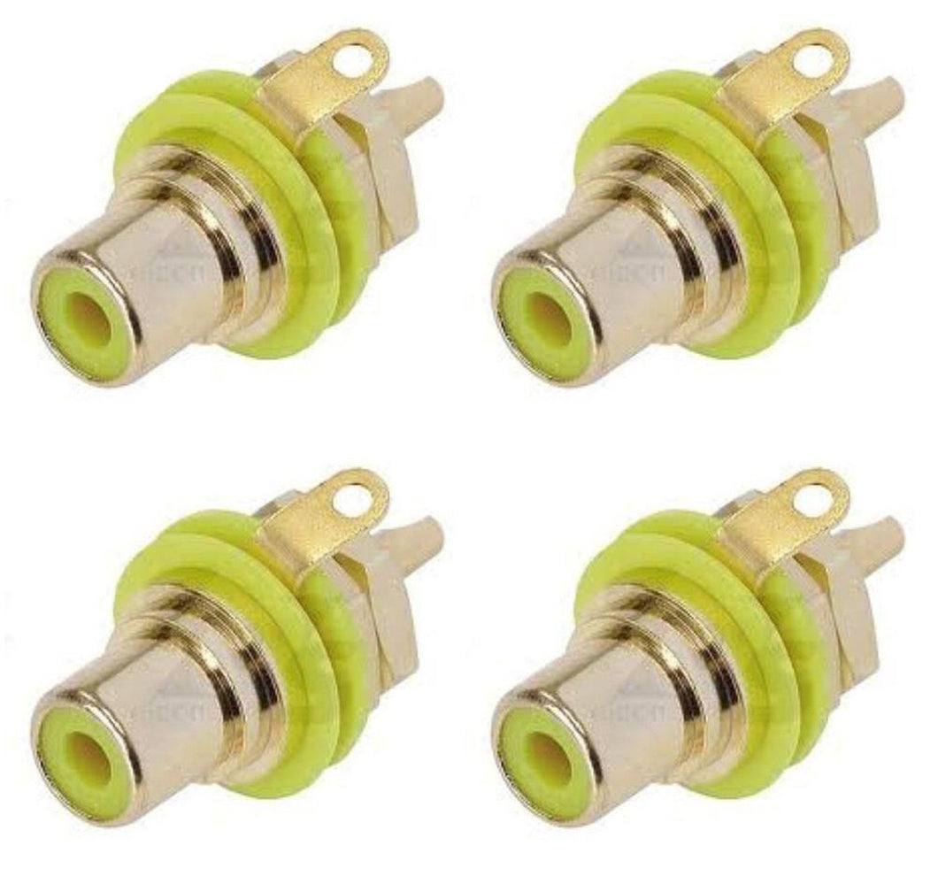 (4 PACK) REAN NYS367-4 RCA Panel Mount Jack w/ Gold Plated Contacts - YELLOW