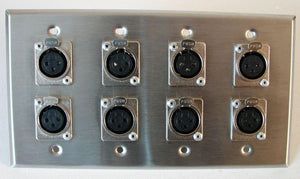 PROCRAFT QPL-8XF-SS 4 Gang Stainless Steel Wall Plate Loaded w/ 8) XLR Female