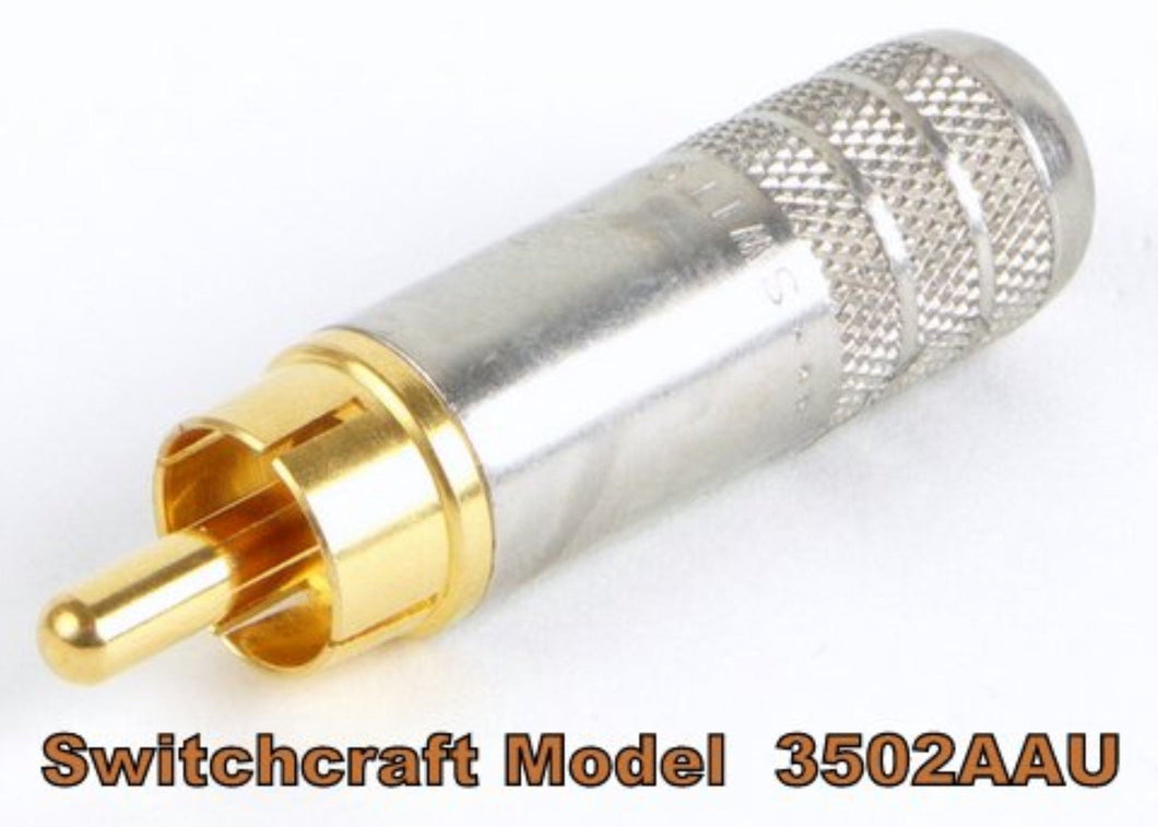 Switchcraft 3502AAU Long Body RCA Male Connector Silver/Gold w/Solder Terminals