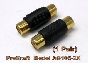 (One Pair)  ProCraft Gold Plated RCA Female to RCA Female Adapter   (AG106-2X)