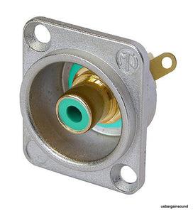 Neutrik NF2D-5 Phono RCA Socket - Nickel Panel D-shape w/Colored Washer - Green