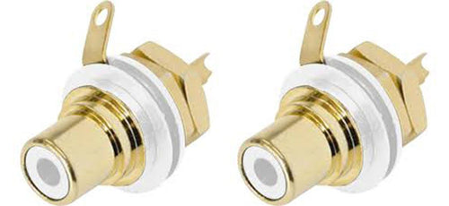 (2 PACK) REAN NYS367-9 RCA Panel Mount Jack w/ Gold Plated Contacts - WHITE