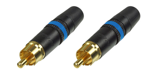 2 Neutrik Rean NYS373-6 RCA Male Phono Plug Black w/ Gold Contact - Blue Ring